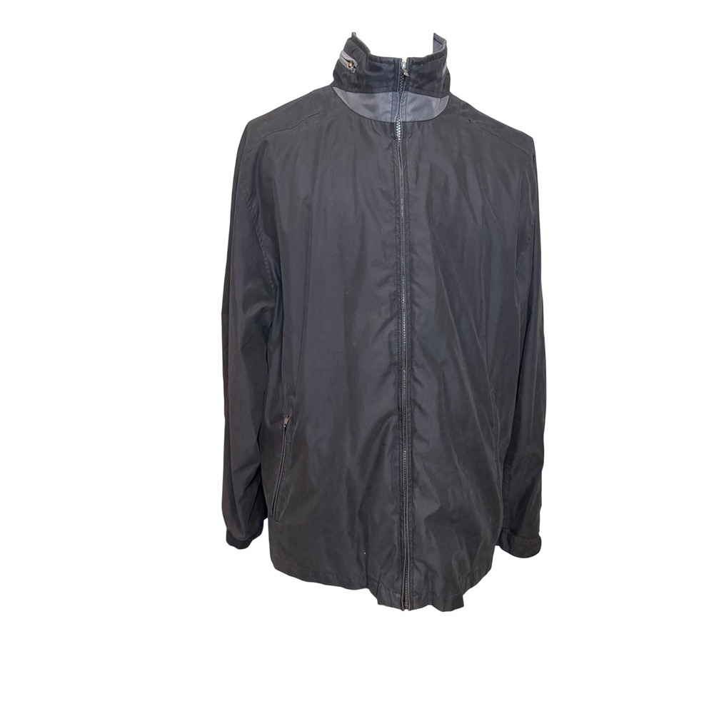 Mens XXL Black Full Zip Jacket Packable Hood Functional Classic Causal Fall